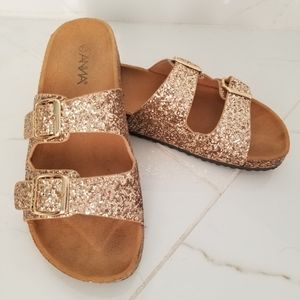 Anna Rose Gold Glitter Double-Strap Sandals